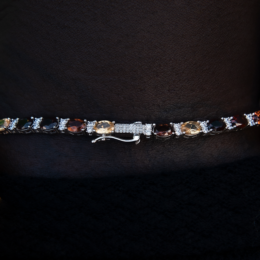 Multicolor Mixed Oval Cut Tennis Tonal Brown Stones Chain- 5mm