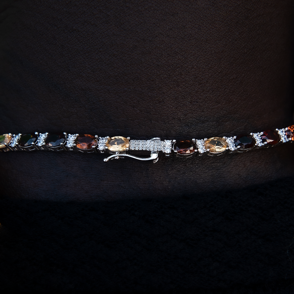 Multicolor Mixed Oval Cut Tennis Tonal Brown Stones Chain- 5mm