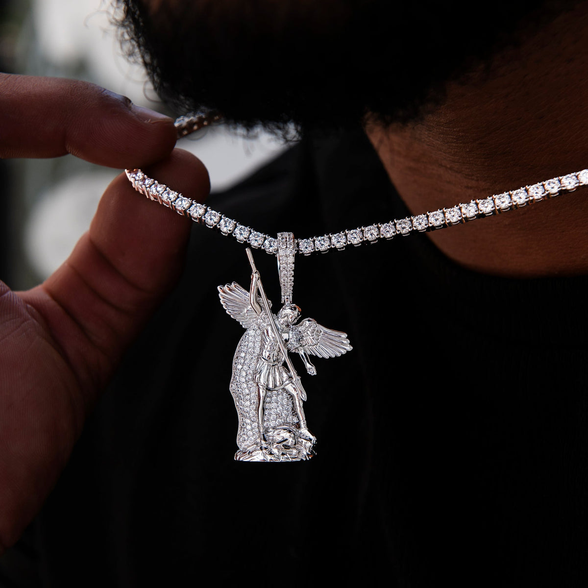 Saint Michael Pendant in White Gold